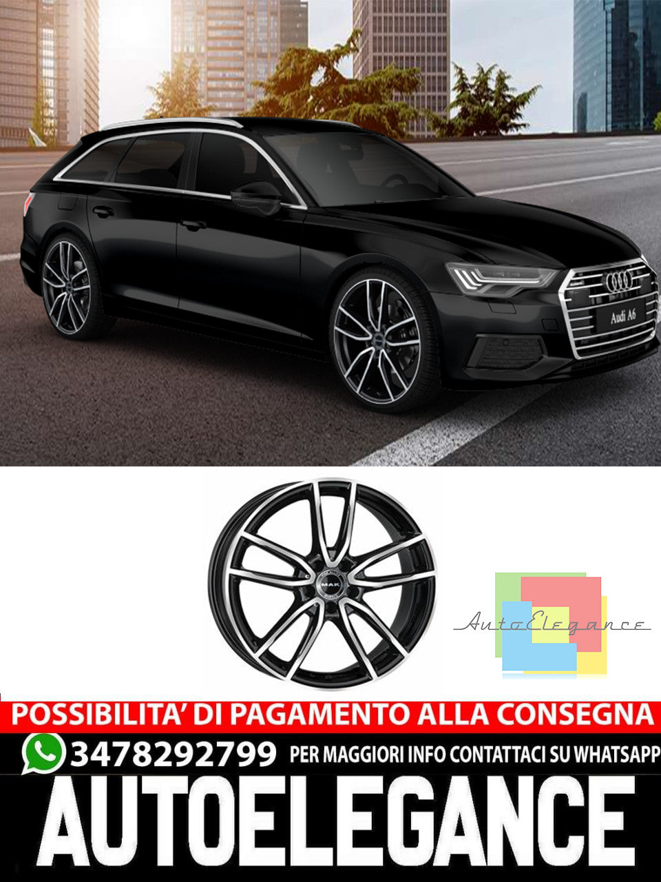 CERCHI CERCHIO IN LEGA 17" 18" 19" 20" 21" Adatto per AUDI A6 MAK EVO NERO