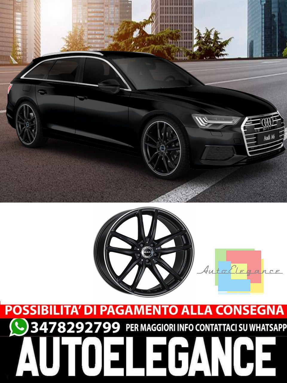 CERCHI CERCHIO IN LEGA 17" 18" 19" 20" 21" Adatto per AUDI A6 MAK EVO NERO