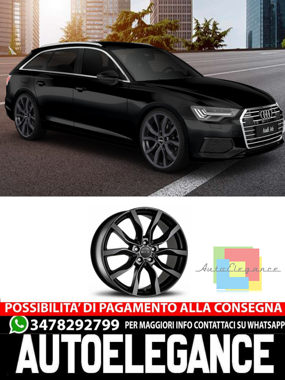 CERCHI CERCHIO IN LEGA 17" 18" 19" 20" 21" Adatto per AUDI A6 MAK KOLN NERO