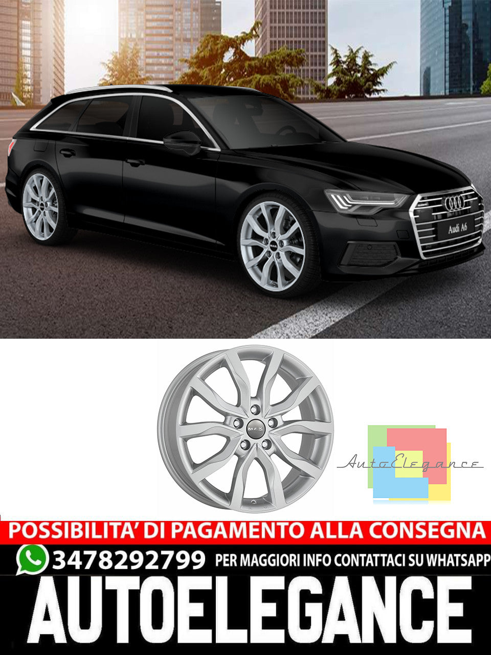 CERCHI CERCHIO IN LEGA 17" 18" 19" 20" 21" Adatto per AUDI A6 MAK KOLN NERO