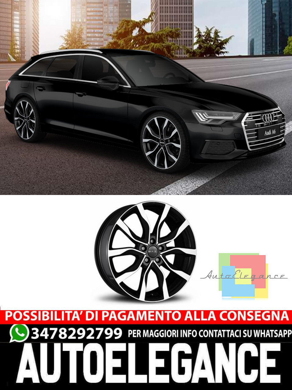 CERCHI CERCHIO IN LEGA 17" 18" 19" 20" 21" Adatto per AUDI A6 MAK KOLN NERO