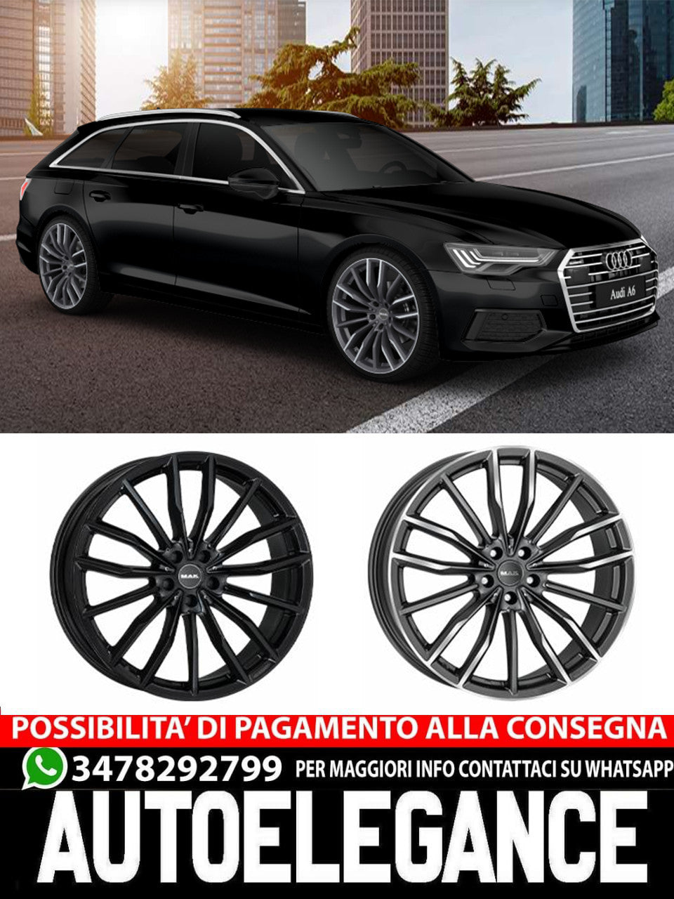 CERCHI CERCHIO IN LEGA 19" 20" Adatto per AUDI A6 MAK RAPP NERO LUCIDO