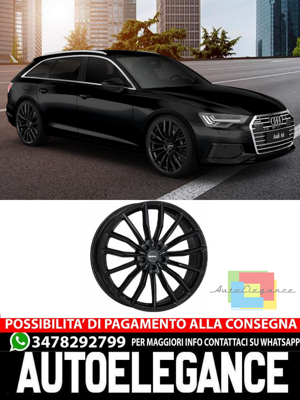 CERCHI CERCHIO IN LEGA 19" 20" Adatto per AUDI A6 MAK RAPP NERO LUCIDO