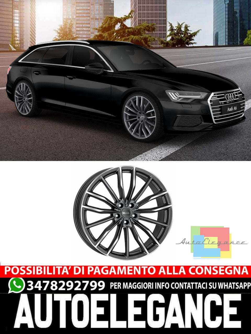 CERCHI CERCHIO IN LEGA 19" 20" Adatto per AUDI A6 MAK RAPP NERO LUCIDO