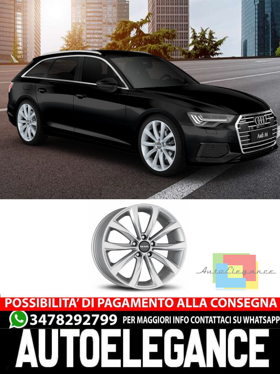 CERCHI CERCHIO IN LEGA 17" 18" 19" 20" Adatto per AUDI A6 MAK RAPP WOLF NERO