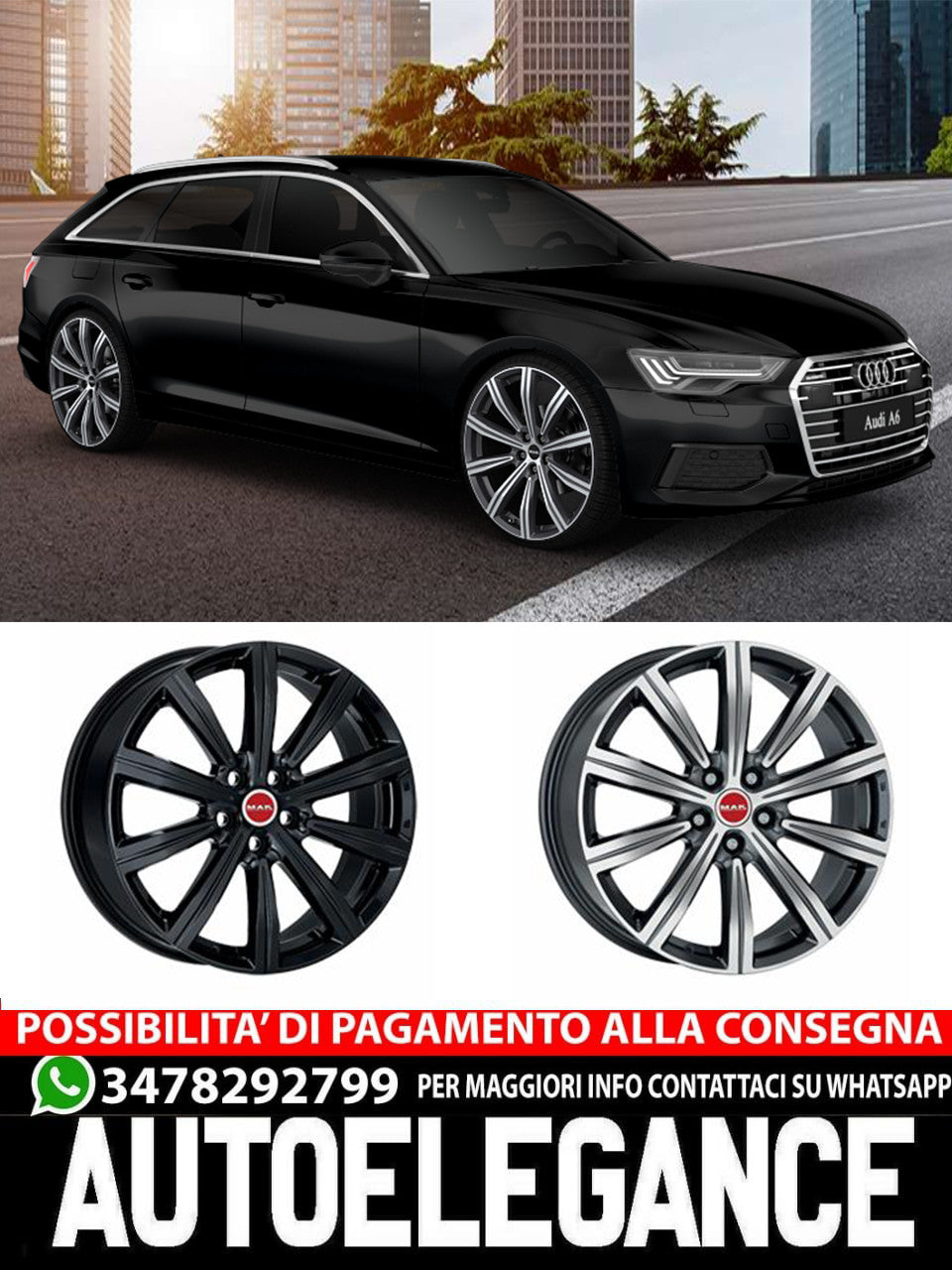 CERCHI CERCHIO IN LEGA 19" 20" 21" Adatto per AUDI A6 MAK BIRMINGHAM NERO