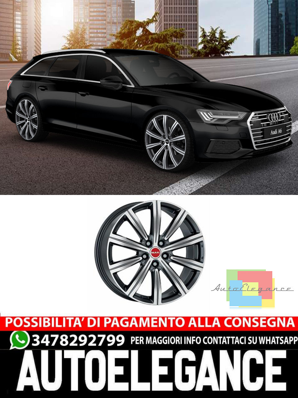 CERCHI CERCHIO IN LEGA 19" 20" 21" Adatto per AUDI A6 MAK BIRMINGHAM NERO