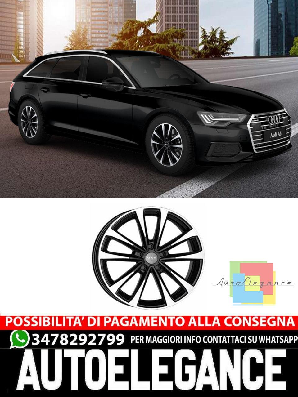 CERCHI CERCHIO IN LEGA 17" 18" 19" Adatto per AUDI A6 MAK MAIN NERO