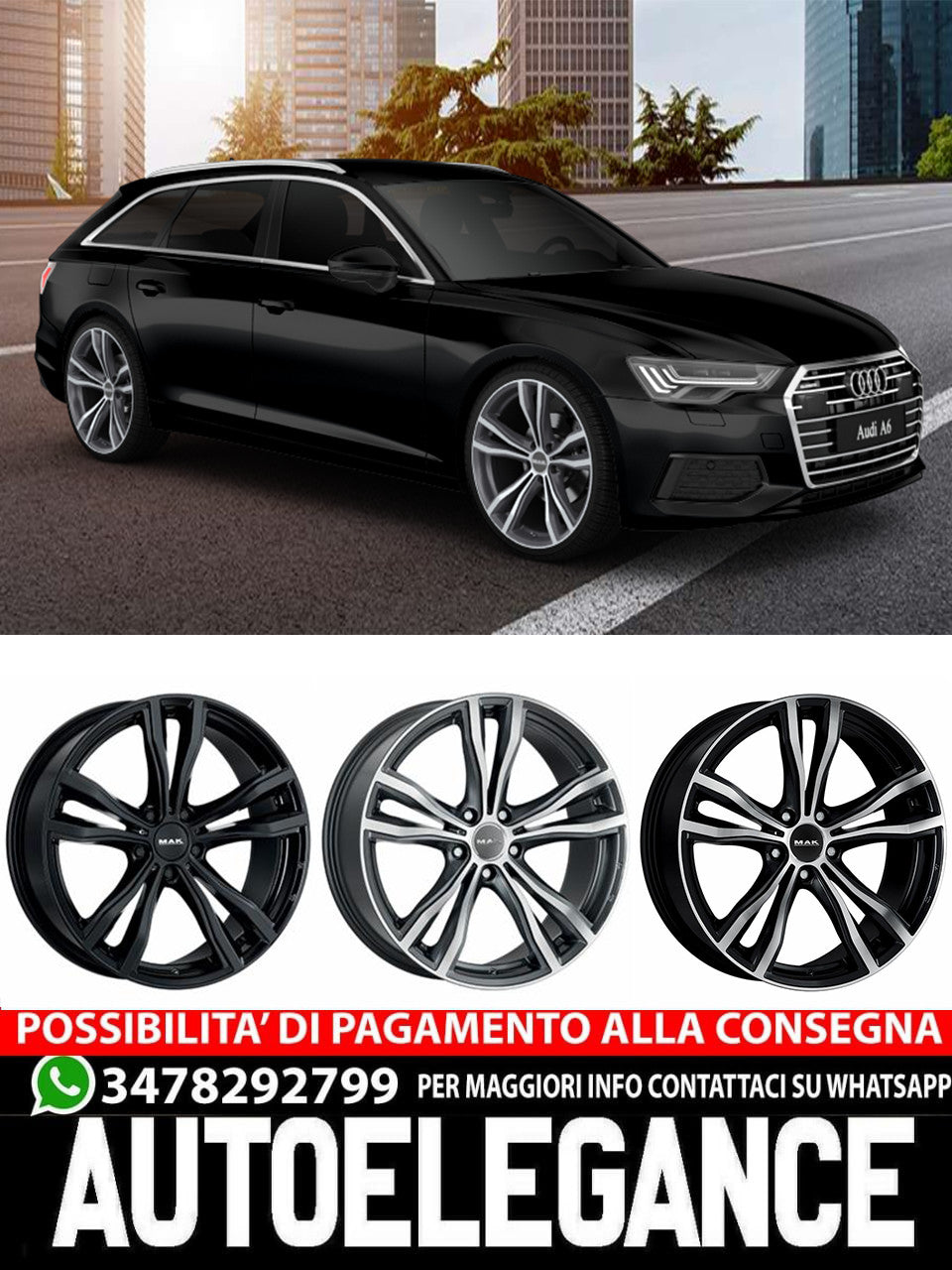 CERCHI CERCHIO IN LEGA 21" Adatto per AUDI A6 MAK X-MODE NERO LUCIDO