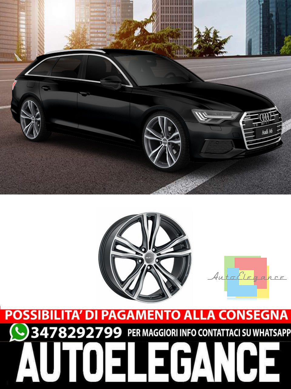 CERCHI CERCHIO IN LEGA 21" Adatto per AUDI A6 MAK X-MODE NERO LUCIDO