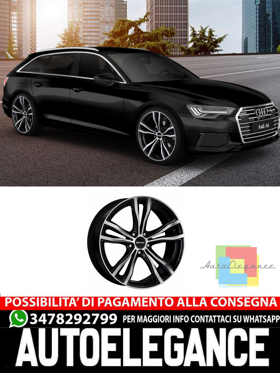 CERCHI CERCHIO IN LEGA 21" Adatto per AUDI A6 MAK X-MODE NERO LUCIDO
