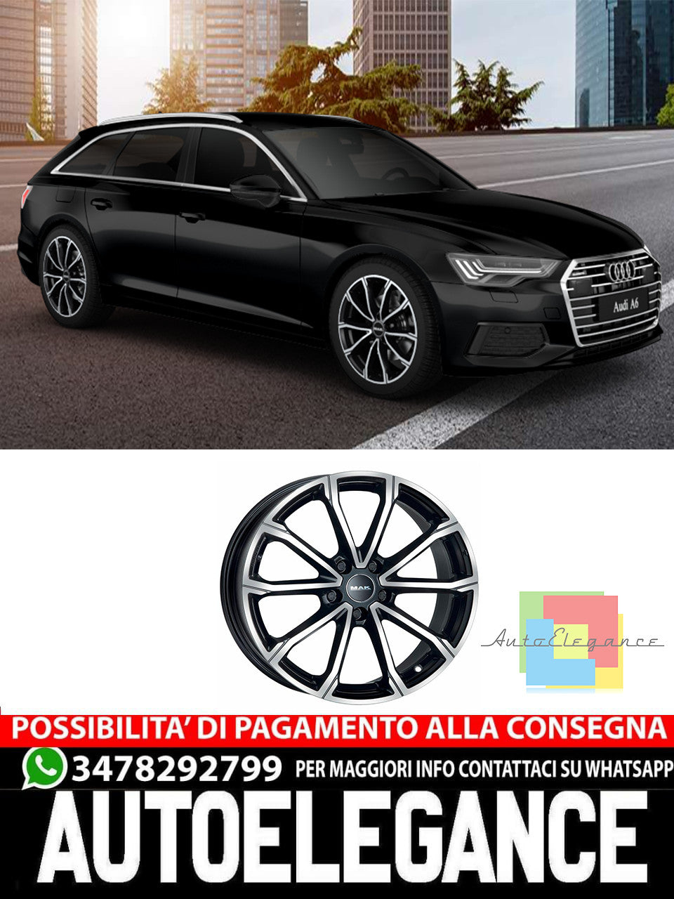 CERCHI CERCHIO IN LEGA 17" 18" 19" Adatto per AUDI A6 MAK DAVINCI NERO LUCIDO