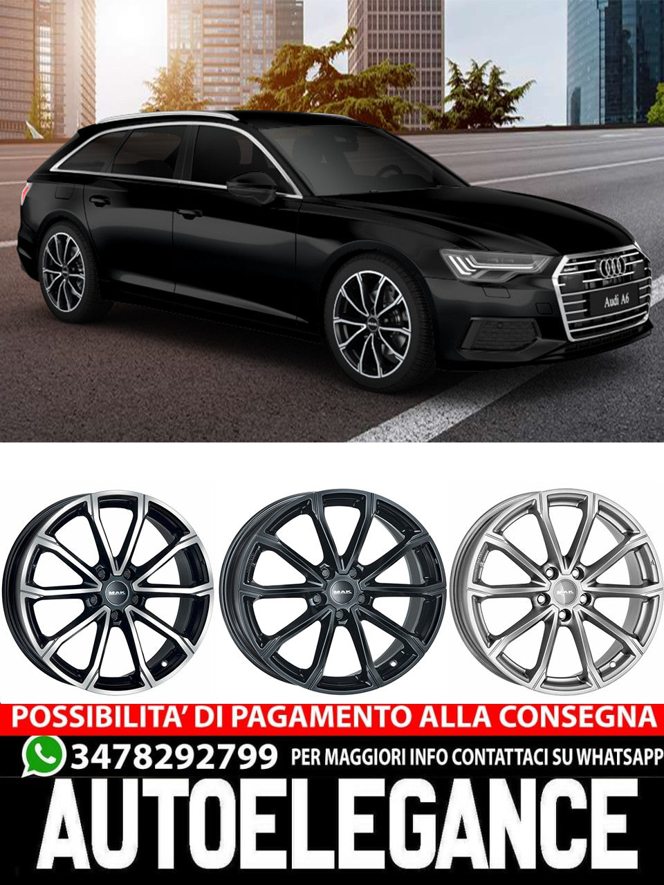 CERCHI CERCHIO IN LEGA 17" 18" 19" Adatto per AUDI A6 MAK DAVINCI NERO LUCIDO