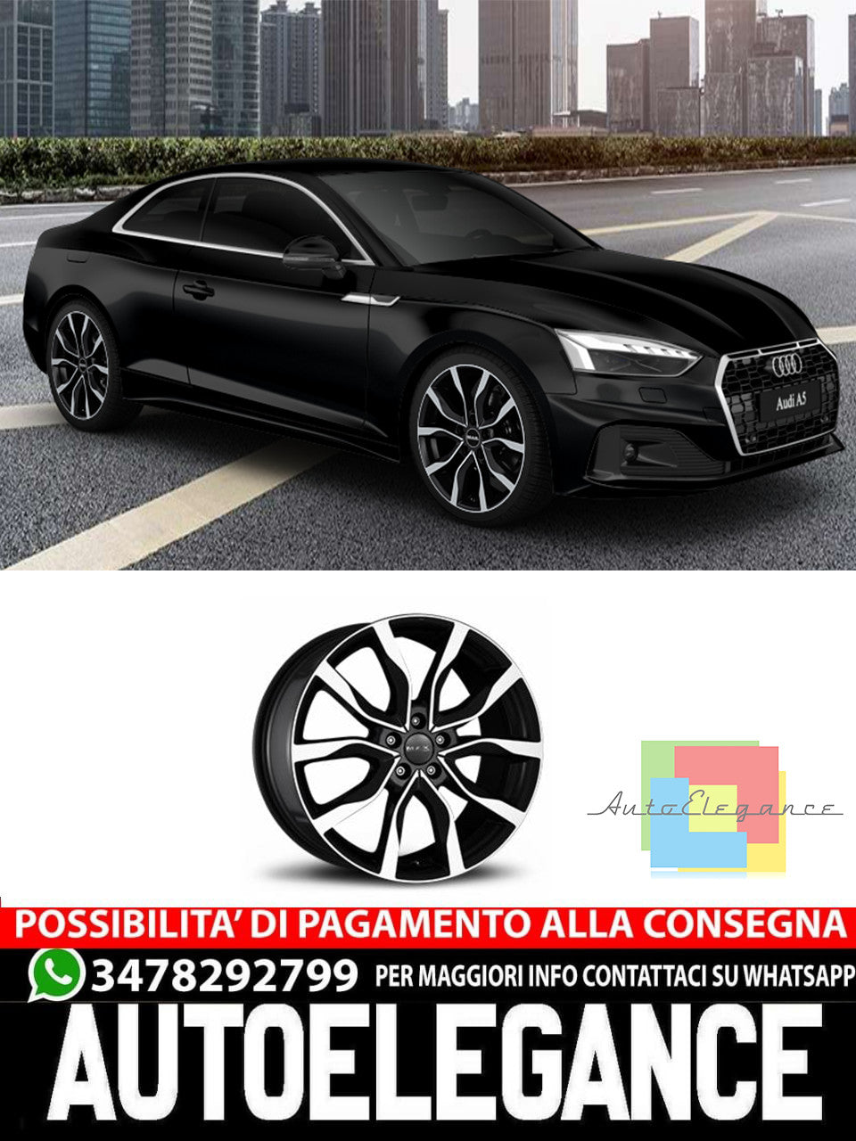 CERCHI CERCHIO IN LEGA 17" 18" 19" 20" Adatto per AUDI A5 MAK KOLN NERO SILVER