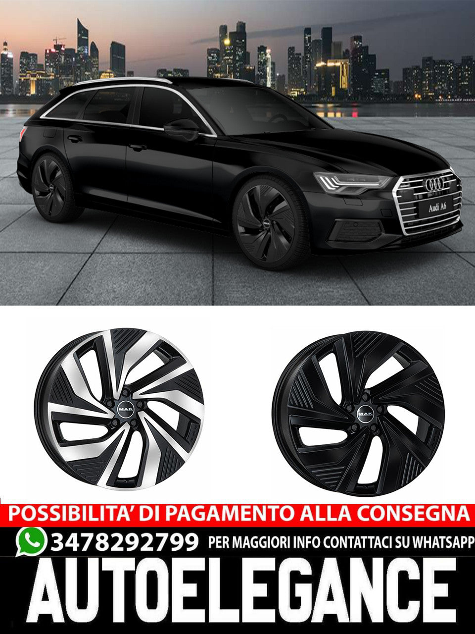 CERCHI CERCHIO IN LEGA 19" 20" Adatto per AUDI A6 MAK ELECTRA NERO LUCIDO