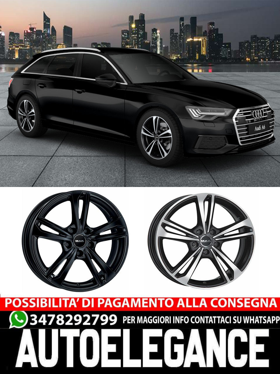CERCHI CERCHIO IN LEG 17" 18" Adatto per AUDI A6 MAK EMBLEMA NERO LUCIDO