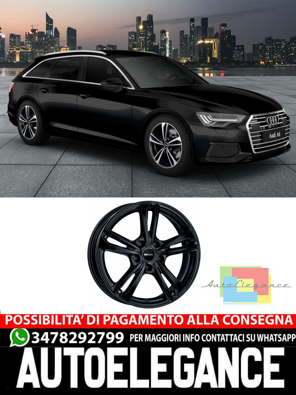 CERCHI CERCHIO IN LEG 17" 18" Adatto per AUDI A6 MAK EMBLEMA NERO LUCIDO