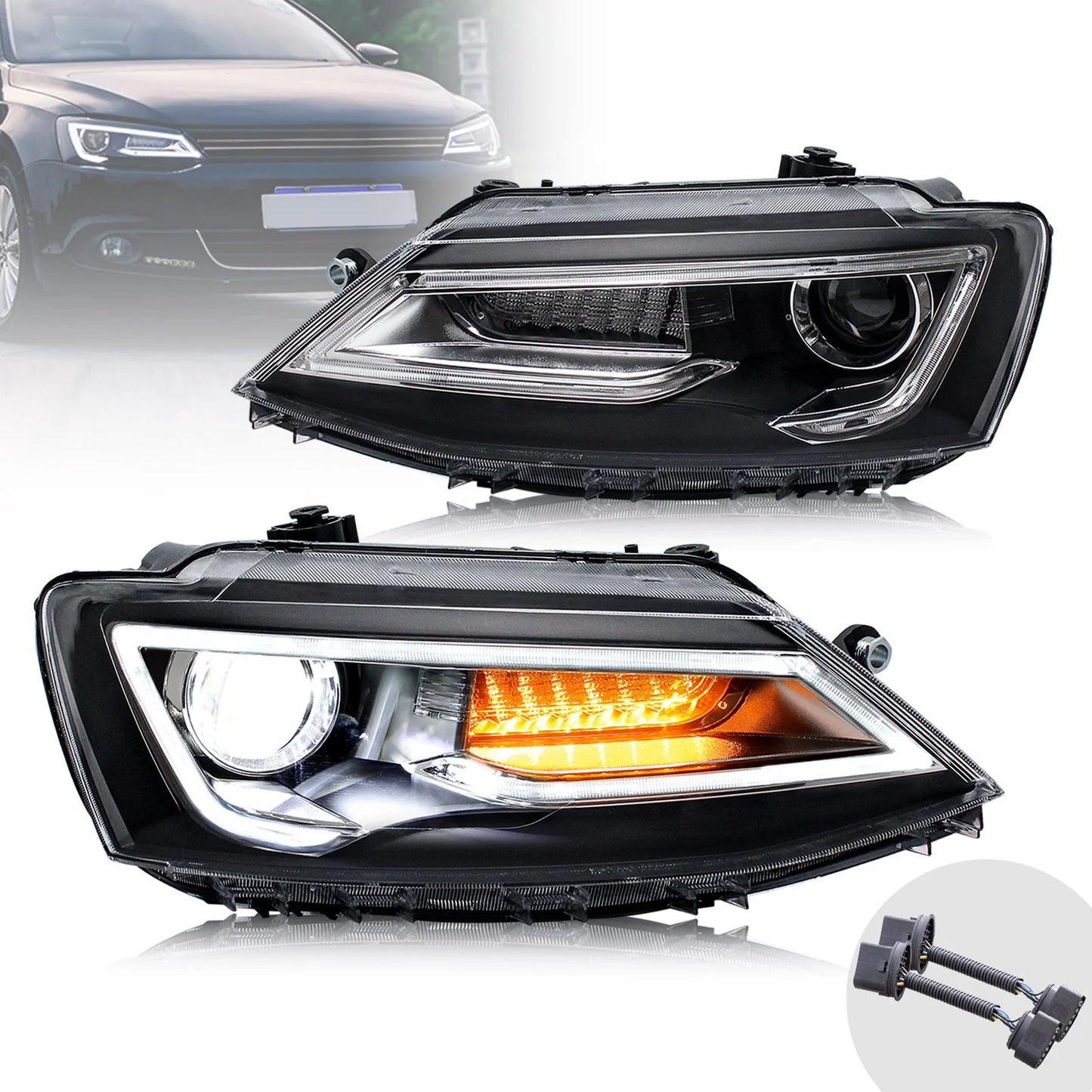Double Beam Headlights for Volkswagen Jetta / Sagitar (NOT GLI) 2012-2018 (Bulbs Not Included) 