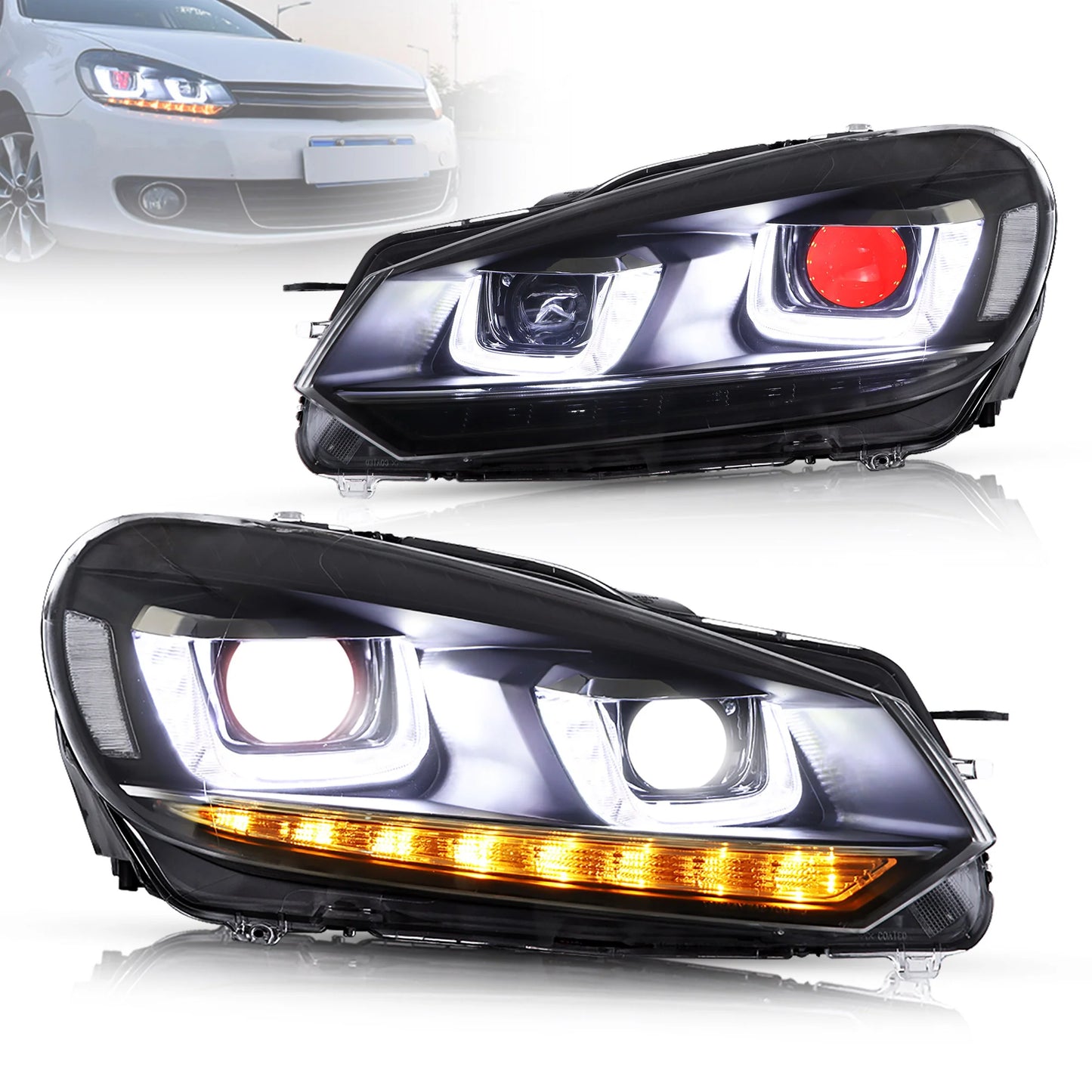 Fari a LED per Volkswagen Golf Mk6 2010-2014 con Demon Eyes (NON ADATTA PER I MODELLI GIT e GTR)