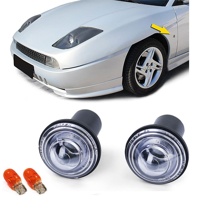 KIT FRECCE LATERALI CLEAR GLASS BIANCHE CON LAMPADINE PER FIAT COUPÉ / BARCHETTA