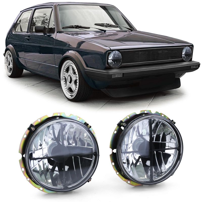 Coppia Fari H4 Nero Smoke con Croce per VW Golf 1 e Cabrio