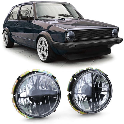 Coppia Fari H4 Nero Smoke con Croce per VW Golf 1 e Cabrio