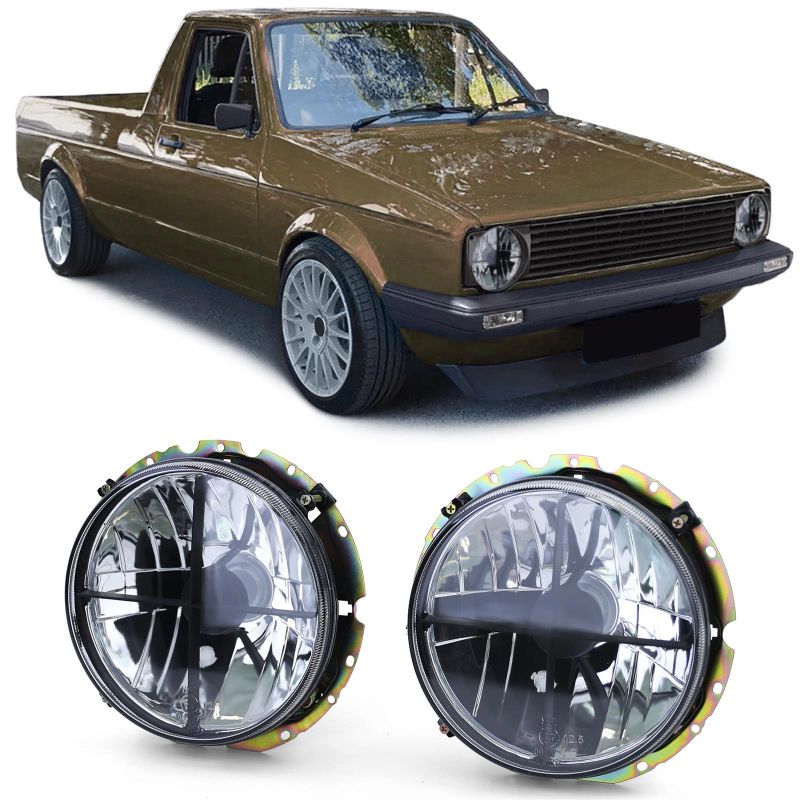 Coppia Fari H4 Nero Smoke con Croce per VW Caddy I e Jetta I