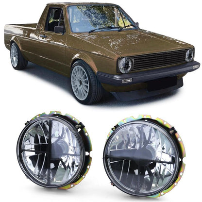 Coppia Fari H4 Nero Smoke con Croce per VW Caddy I e Jetta I