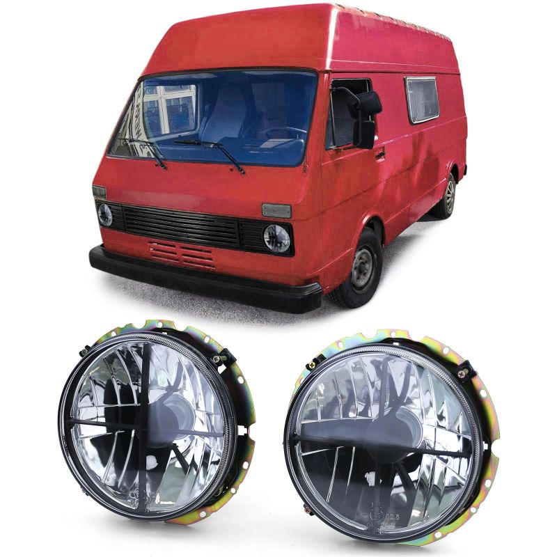 Coppia Fari H4 Nero Smoke Croce VW LT 28 35 40 45 1975-1985