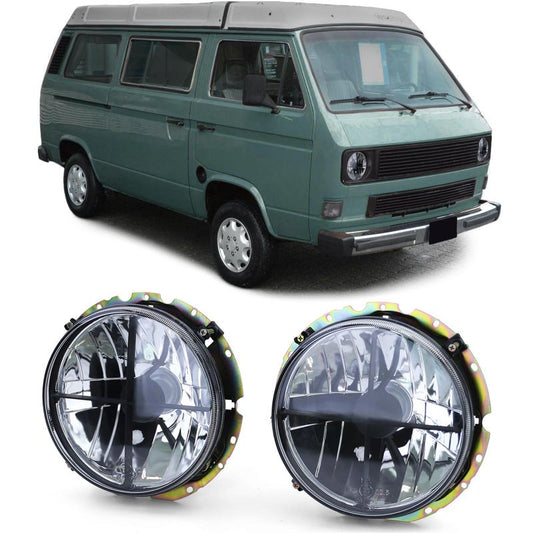 Coppia Fari Anteriori H4 Nero Smoke con Croce Interna per VW T2 e VW T3
