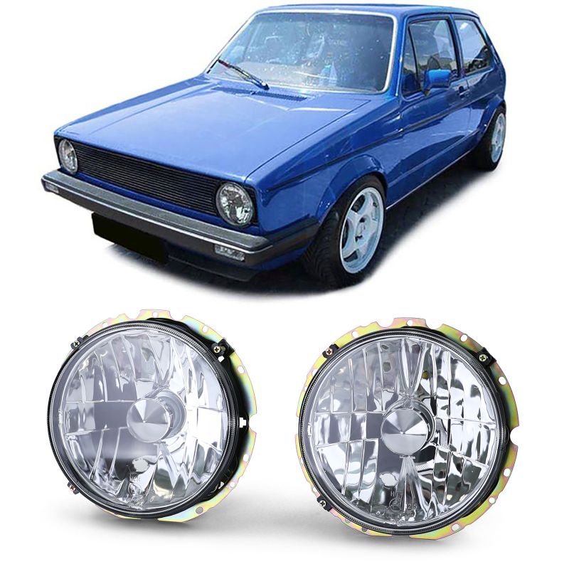 Coppia Fari Anteriori H4 Cromati per VW Golf I e Golf I Cabriolet