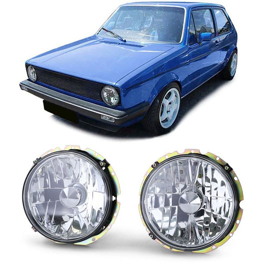 Coppia Fari Anteriori H4 Cromati per VW Golf I e Golf I Cabriolet