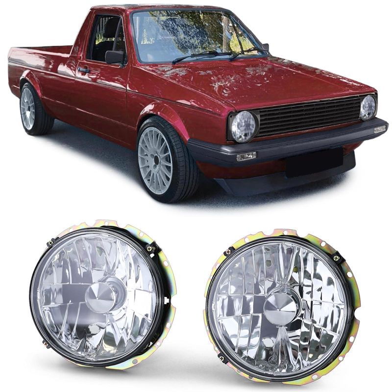 Coppia Fari Anteriori H4 Cromati per VW Caddy I e VW Jetta I