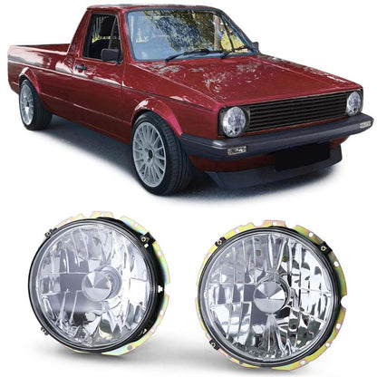 Coppia Fari Anteriori H4 Cromati per VW Caddy I e VW Jetta I