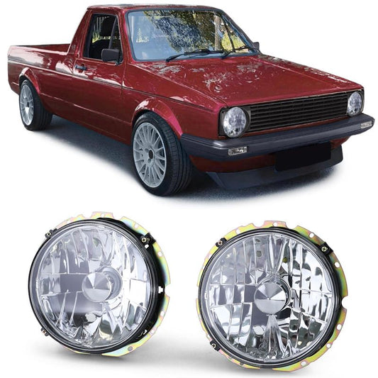 Coppia Fari Anteriori H4 Cromati per VW Caddy I e VW Jetta I