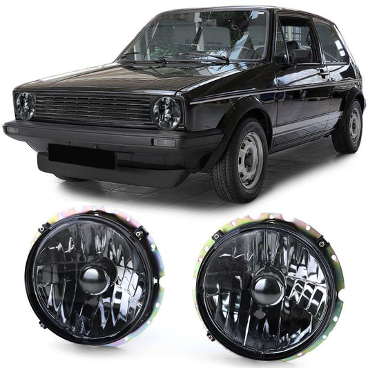 Coppia Fari Anteriori Nero Smoke per VW Golf I e Golf I Cabrio