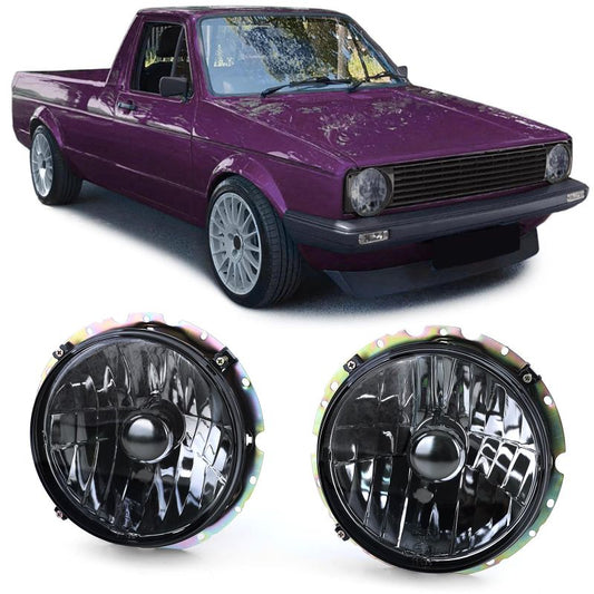 Coppia Fari Anteriori Nero Smoke per VW Caddy I e VW Jetta I