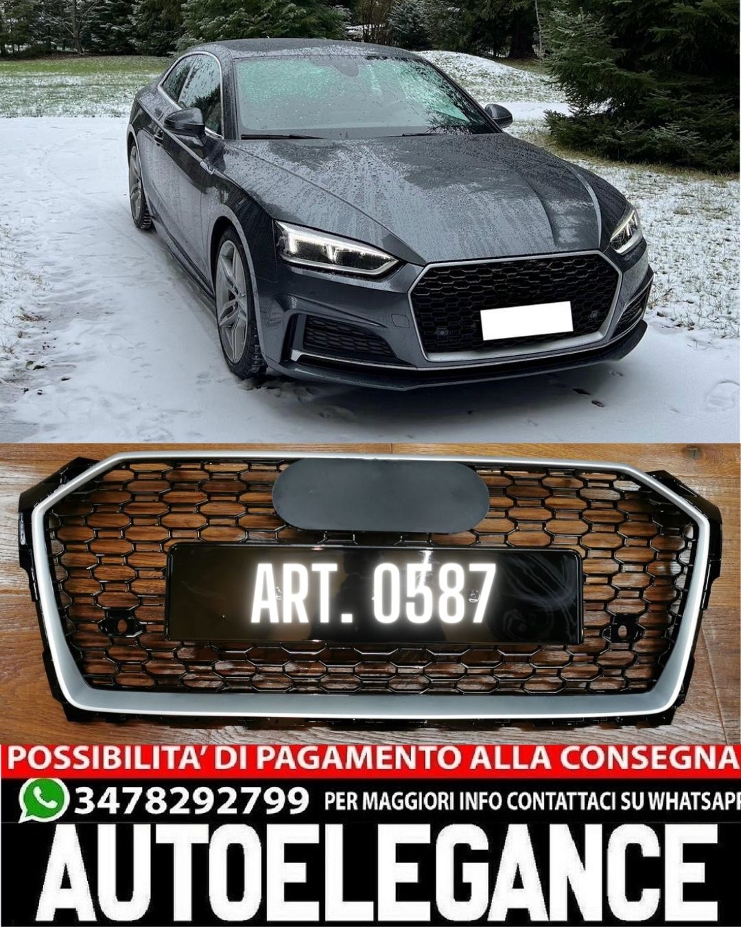 GRIGLIA ADATTA PER AUDI A5 F5 2016+ CALANDRA LOOK RS5 NIDO D'APE BORDO SATINATO