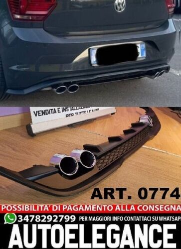 VW POLO AW1 DIFFUSORE POSTERIORE SOTTO PARAURTI QUATTRO TERMINALI NERO LUCIDO 07