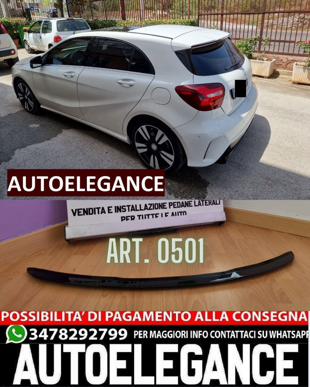 ROOF SPOILER WING SUITABLE FOR MERCEDES-BENZ A-CLASS W176 GLOSSY BLACK LOOK 