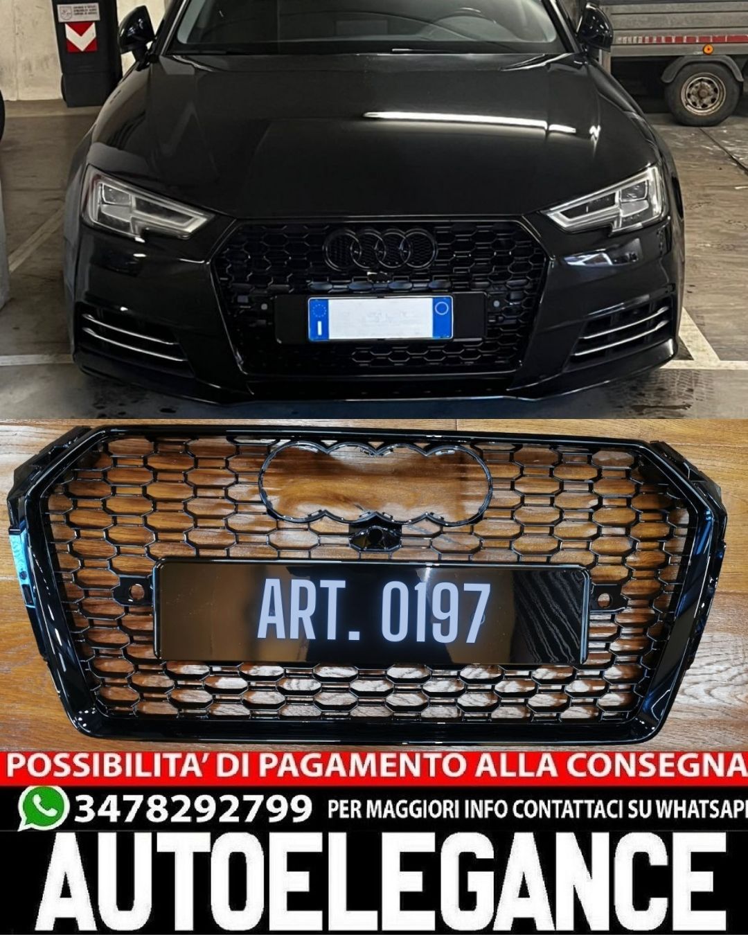 💎AUDI A4 B9 2015-2018 GRIGLIA ANTERIORE CALANDRA RS4 NIDO D'APE BORDO NERO💎