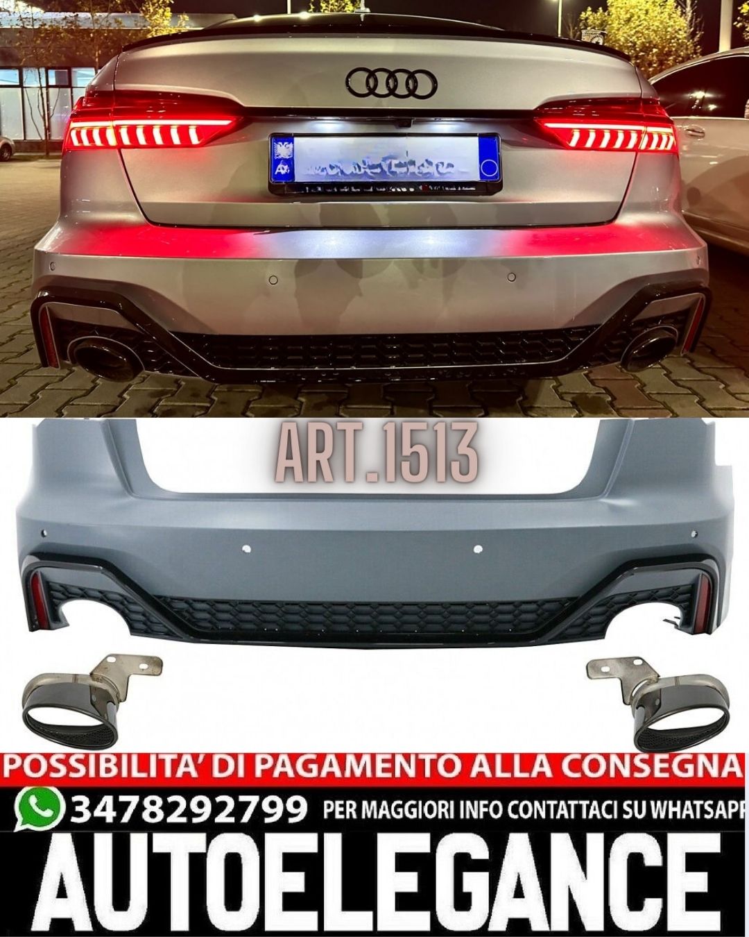 PARAURTI POSTERIORE ADATTO PER AUDI A6 C8 4K 2018+ LOOK RS6 DESIGN SPORTIVO