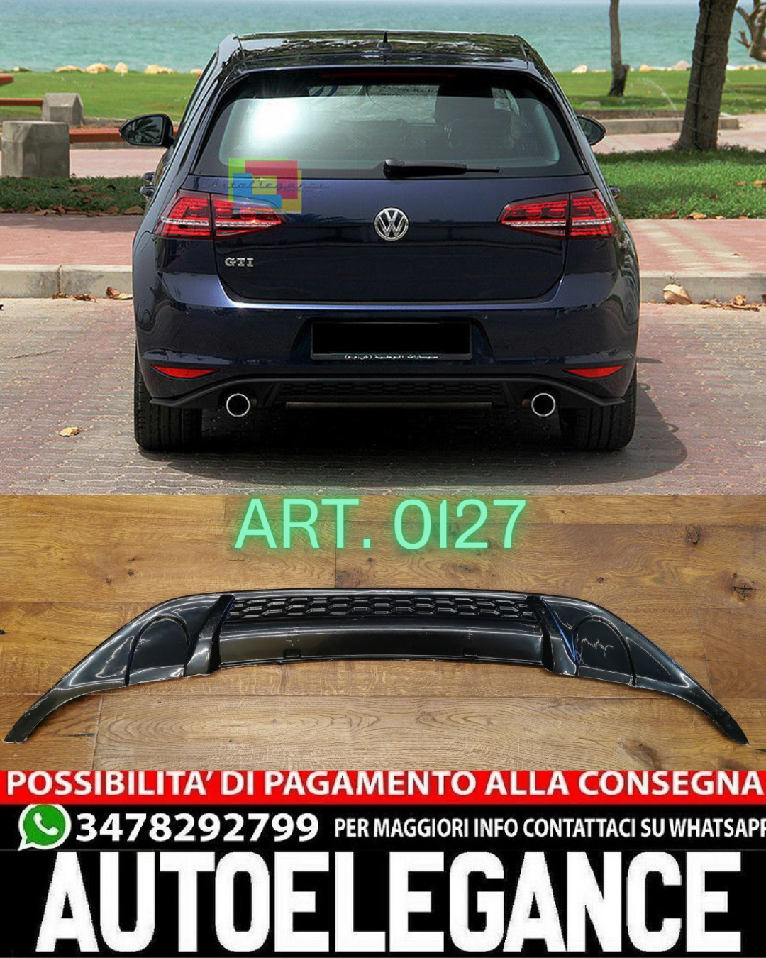 DIFFUSER SUITABLE FOR VW GOLF 7 2012-2017 GTI LOOK 1+1 GLOSSY BLACK LOOK 