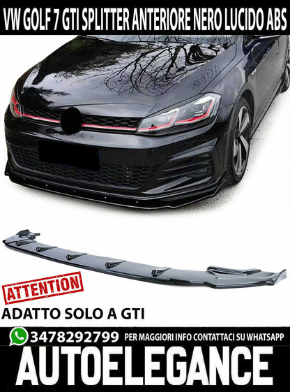 SPLITTER 3 PZ ADATTO PER VW GOLF 7 GOLF 7.5 GTI GTD RLINE NERO LUCIDO
