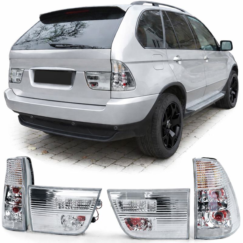 Set Fanali Posteriori Cristallo 4 Pezzi Silver Cromato per BMW X5 E53 (1999–2003)