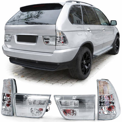 Set Fanali Posteriori Cristallo 4 Pezzi Silver Cromato per BMW X5 E53 (1999–2003)