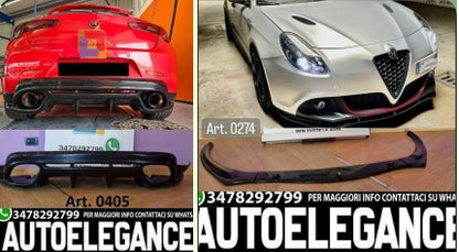 DIFFUSORE ADATTO A GIULIETTA LOOK QUADRIFOGLIO + SPLITTER ANTERIORE NERO LUCIDO