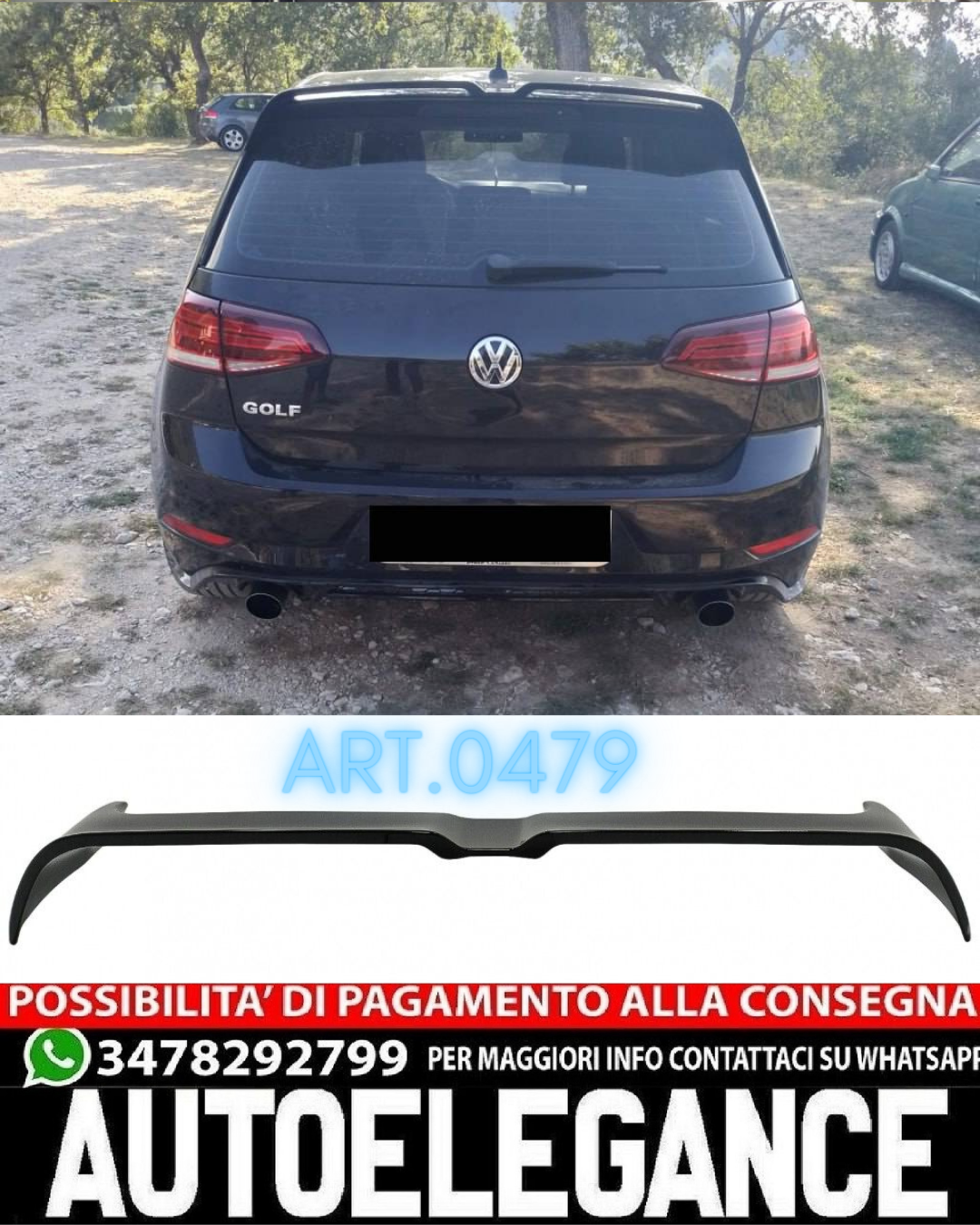 SPOILER TETTO ADATTO PER VW GOLF 7 GOLF 7.5 2012-2020 LOOK NERO LUCIDO