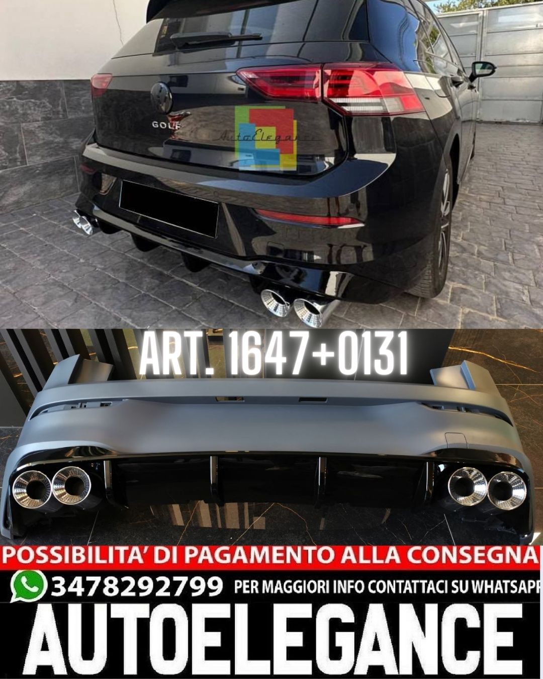 PARAURTI POSTERIORE ADATTO PER VW GOLF 8 2020+ LOOK GOLF 8 R DESIGN SPORTIVO