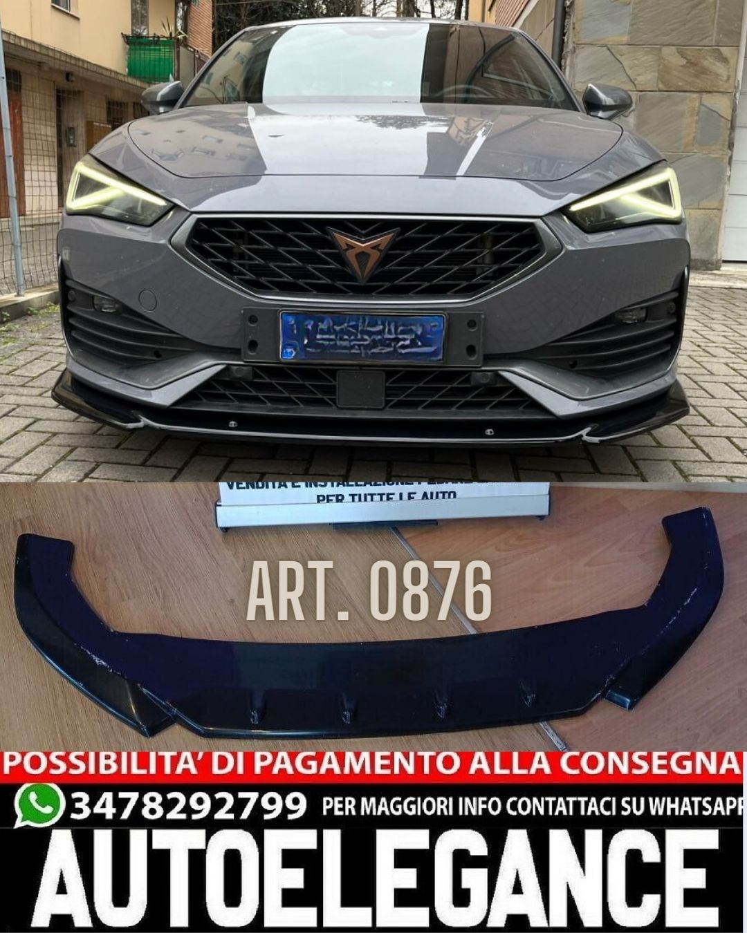SPLITTER ADATTO PER SEAT CUPRA LEON 2020+ DESIGN SPORTIVO LOOK NERO LUCIDO